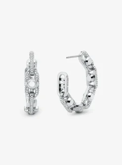 Astor Link Medium Precious Metal-Plated Brass Pav&eacute; Hoop Earrings