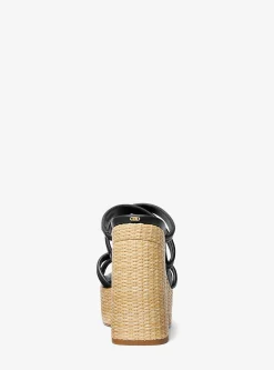Corrine Leather and Straw Platform Sandal