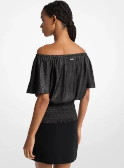 Crinkled Satin Off-The-Shoulder Top