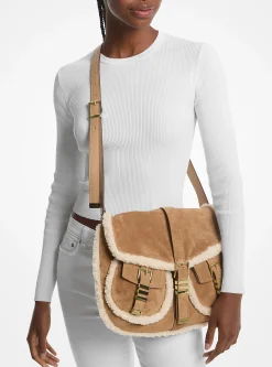 Darrington Large Suede and Shearling Messenger Bag