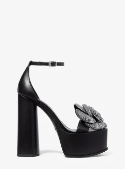 Elodie Crystal-Embellished Leather Platform Sandal