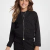 Embellished Stretch Knit Zip-Up Jacket