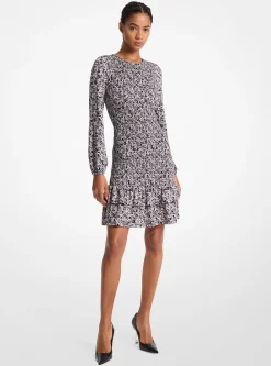 Floral Print Smocked Matte Jersey Dress