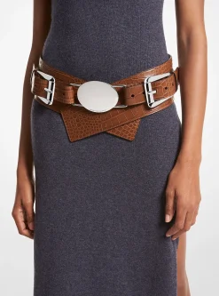 Gloria Crocodile Embossed Leather Belt