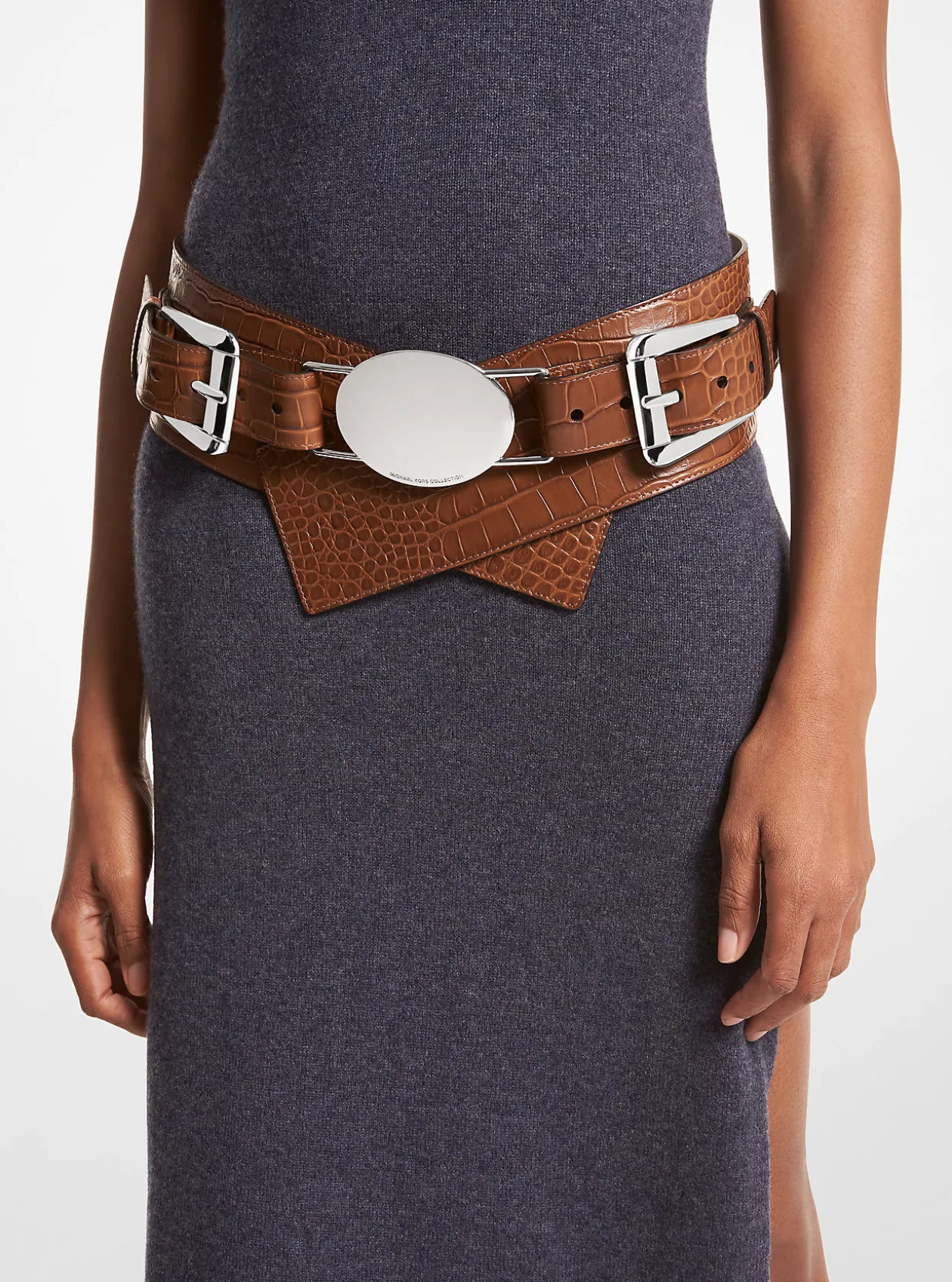 Gloria Crocodile Embossed Leather Belt