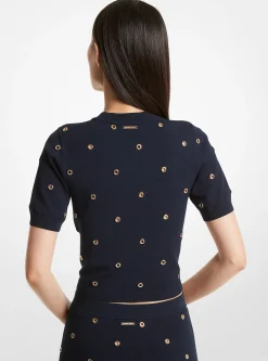 Grommet-Embellished Stretch Viscose Sweater