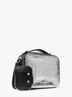 Hudson Metallic Crocodile Embossed Leather Crossbody Bag