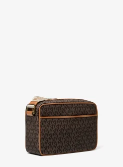 Jet Set Large Signature Logo Print Woven Crossbody Bag