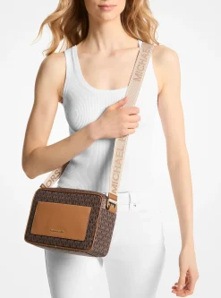 Jet Set Large Signature Logo Print Woven Crossbody Bag