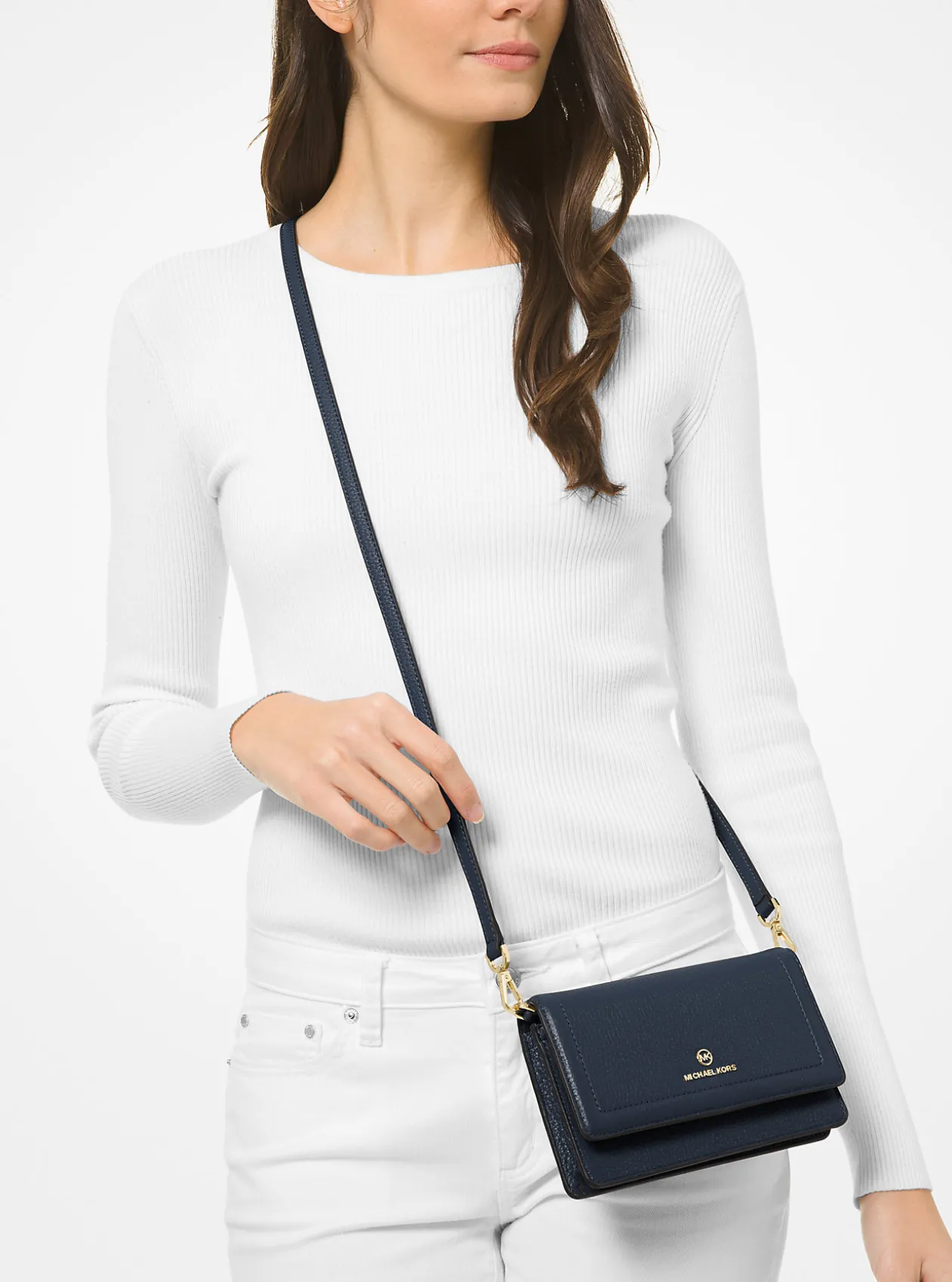 Jet Set Small Pebbled Leather Smartphone Convertible Crossbody Bag