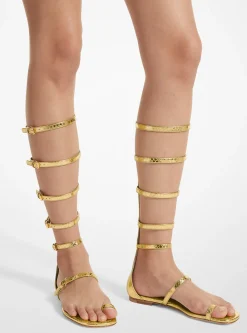 Juliette Metallic Python Embossed Leather Gladiator Sandal