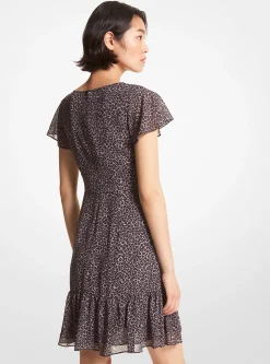 Leopard Georgette Cutout Mini Dress