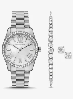 Lexington Pav&eacute; Silver-Tone Watch and Bracelet Set