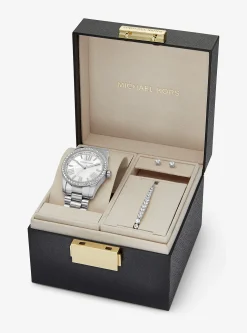 Lexington Pav&eacute; Silver-Tone Watch and Bracelet Set