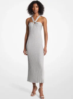 Metallic Knit Ring Halter Dress