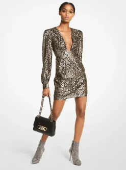 Metallic Leopard Clip Jacquard Dress
