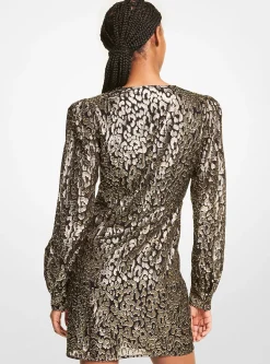 Metallic Leopard Clip Jacquard Dress