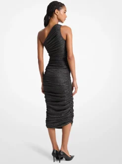 Metallic Nylon Blend One-Shoulder Dress