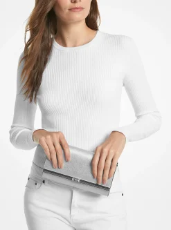 Mona Large Metallic Saffiano Leather Clutch