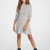 Pleated Metallic Knit Sweaterdress