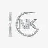 Precious Metal-Plated Brass Pav&eacute; Logo Hoop Earrings
