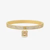 Precious Metal-Plated Brass Pav&eacute; Lock Bangle