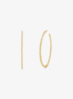Precious Metal-Plated Brass Pav&eacute; Hoop Earrings