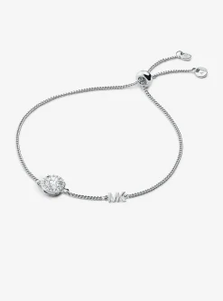 Precious Metal-Plated Sterling Silver Pav&eacute; Halo Slider Bracelet