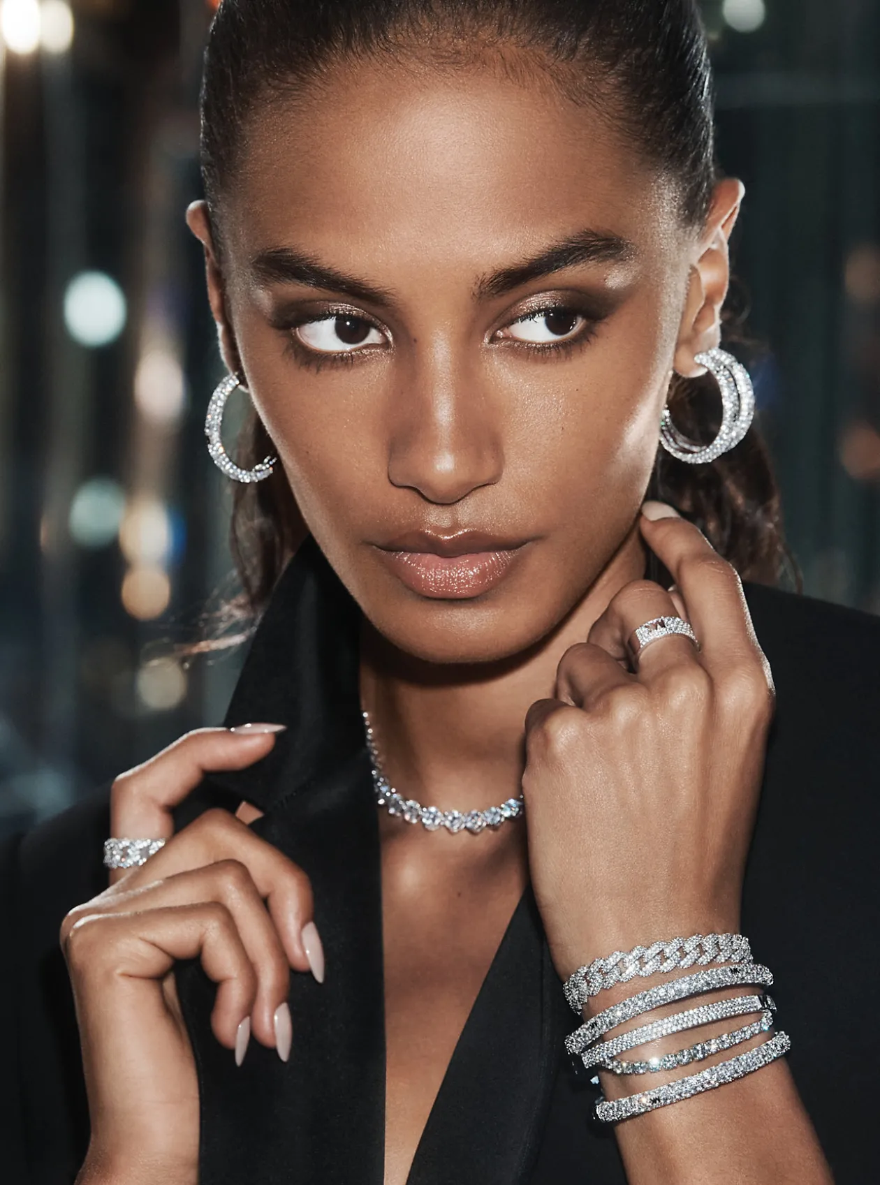 Precious Metal-Plated Sterling Silver Pavé Curb Link Bracelet