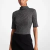 Ribbed Metallic Funnel Neck Top