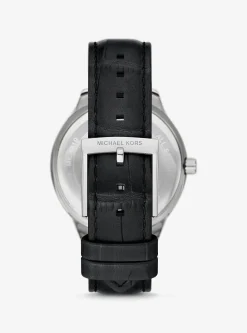 Sage Pav&eacute; Silver-Tone and Crocodile Embossed Leather Watch