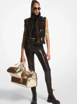 Sequined Cir&eacute; Quilted Puffer Vest