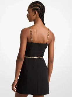 Stretch Crepe Belted Mini Dress