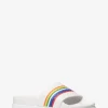 Tyra Rainbow Stripe Embossed Leather Slide Sandal